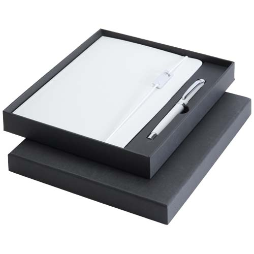 Ensemble carnet A5 et stylo roller promotionnel Legato Elegance Blanc / Blanc